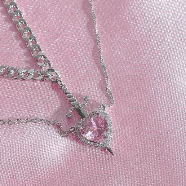 Collar Espada Corazon Pareja + + Caja Premium Gratis