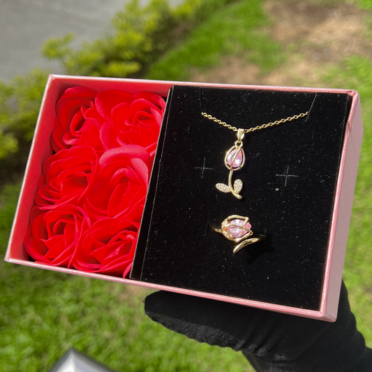 Set Tulipan Rosa + Caja de Rosas 🌷🎁