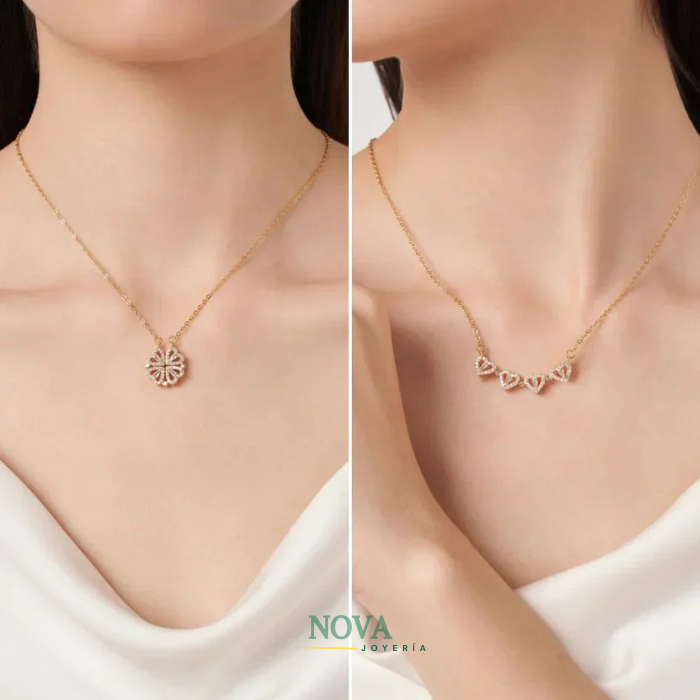Collar Trébol de Corazones Bañado en Oro | Baño de Oro + Caja Gratis✨