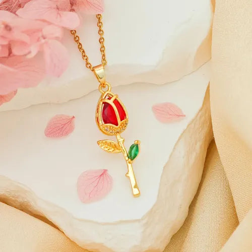 Collar tulipan rojo + Caja cuero azul gratis 🎁🌷
