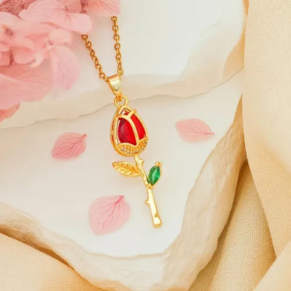 Collar tulipan rojo + Caja cuero azul gratis 🎁🌷