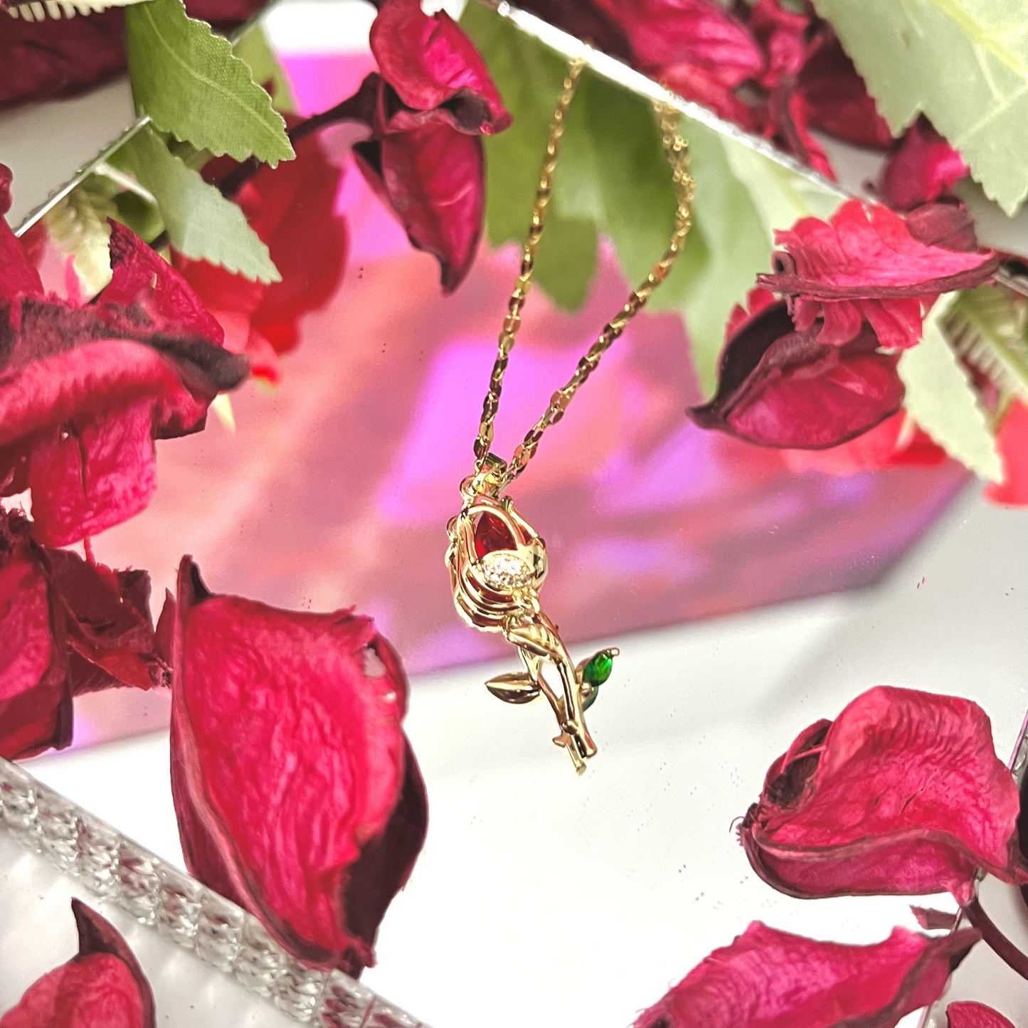 Collar tulipan rojo + Caja cuero azul gratis 🎁🌷