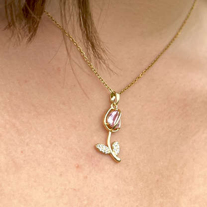 Collar Tulipán Rosa | Baño de Oro + Caja de Regalo Gratis✨