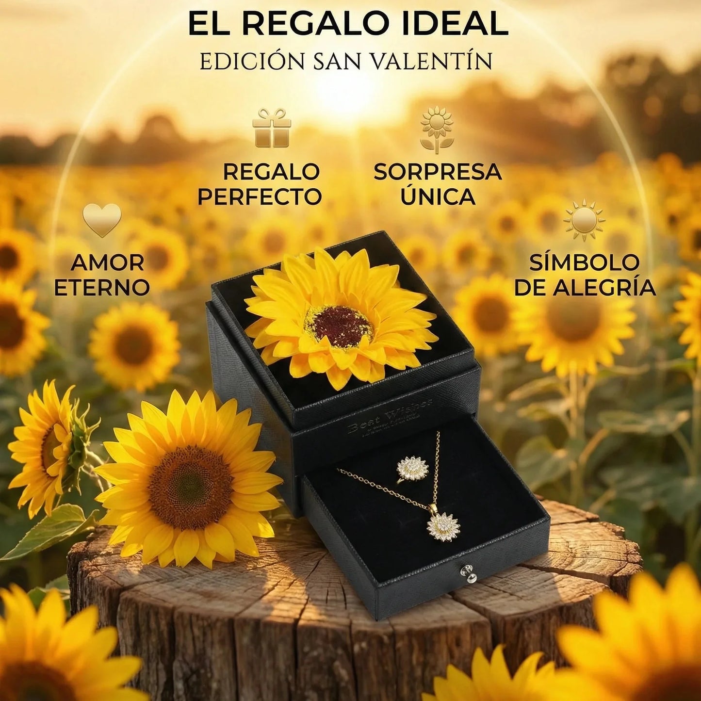 Set Girasol ( Collar + Anillo ) + Estuche de Girasol incluido 🎁🌻