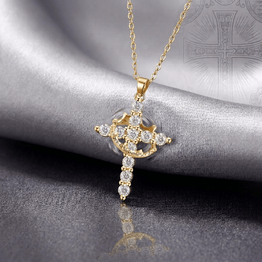 Collar de Cruz Corona | Baño Oro 18k + Caja Regalo Gratis✨👑
