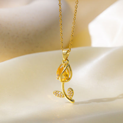 Collar Tulipán Rosa | Baño de Oro + Caja de Regalo Gratis✨